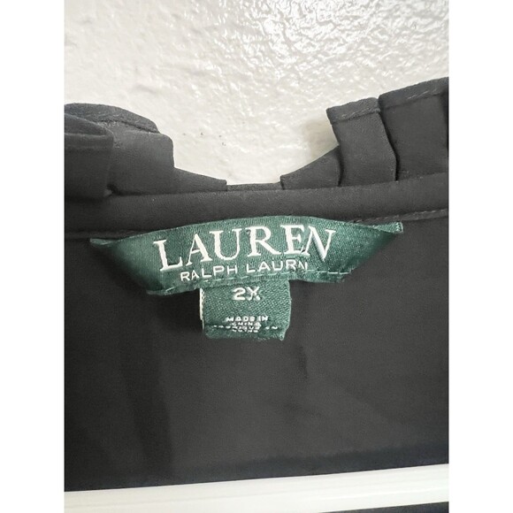 Lauren Ralph Lauren Black Top 2X Pleated Drape Stretch Minimalist Balloon Sleeve - Picture 3 of 7